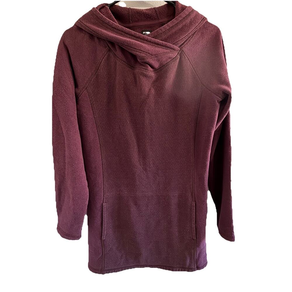 Prana Heavy Fleece Pullover Hoodie Tunic Dress Plum Burgundy Womens Medium